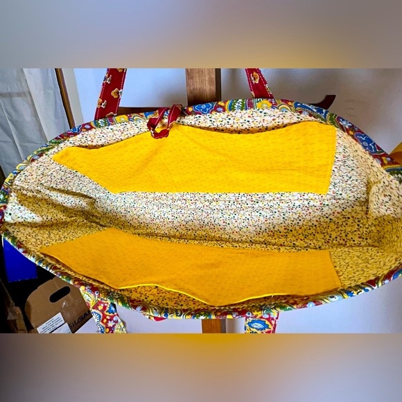 Vibrant & Colorful Art to Wear Beach Tote Bag with Fabric-Covered Button Closure - Picture 12 of 13